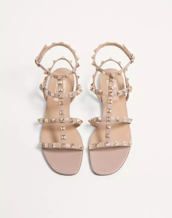 Valentino Rockstud Flat Calfskin Sandal With Straps - Image 5